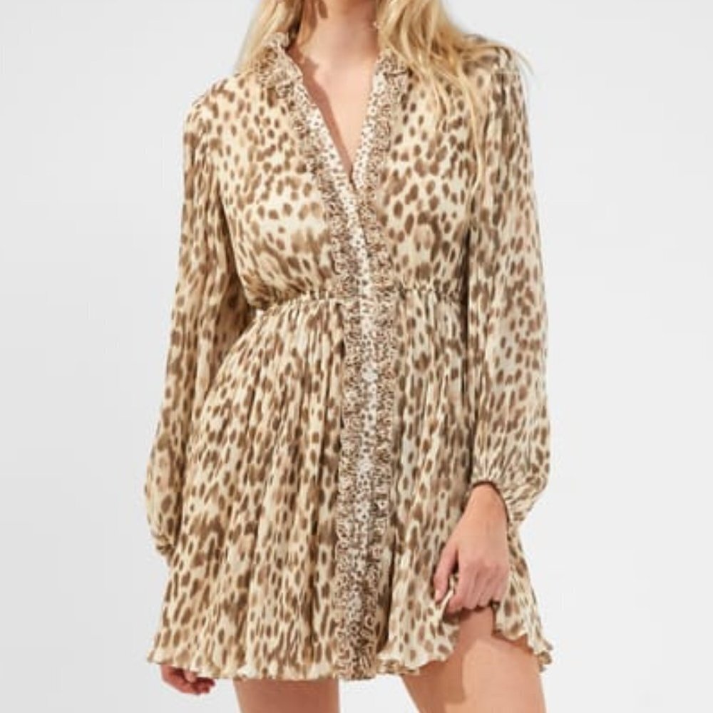 French Connection Size 2 Leopard Printed Eva Ruffled Accordion Mini Dress